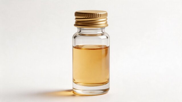 Small glass bottle with golden liquid