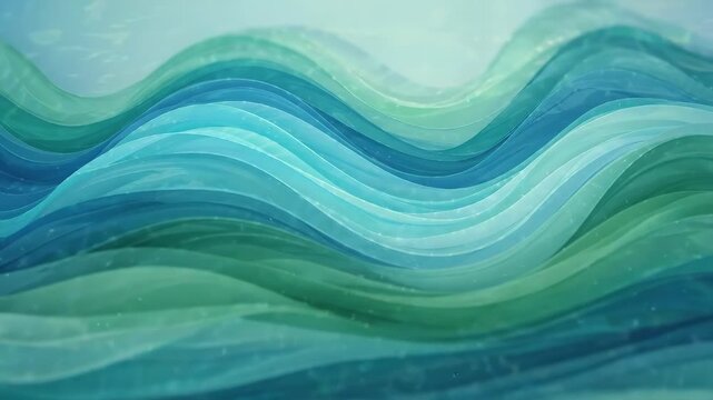 Abstract blue and green wave patterned background design, fluid motion with layered curves, modern color harmony and clean visual rhythm for branding and digital presentation, soft studio light,