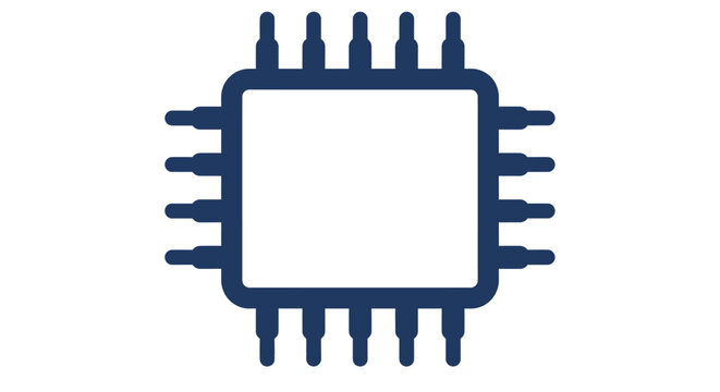 A simple blue icon representing a digital computer processor chip