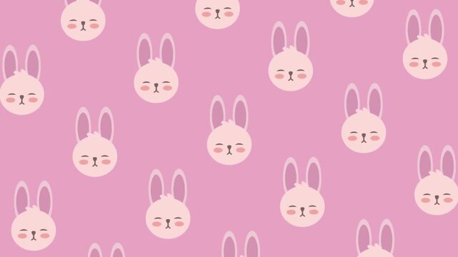 Seamless pattern of cute cartoon pink rabbits with closed eyes on a pastel pink background