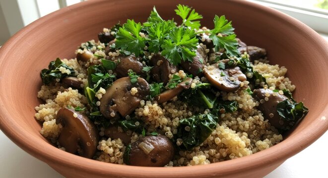 Healthy Quinoa Bowl with Mushrooms and Kale