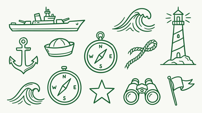 Nautical Icons Set: A Collection of Maritime Symbols for Design and Illustration.