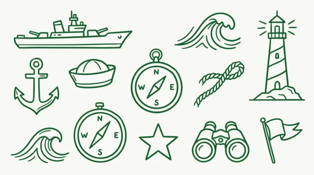 Nautical Icons Set: A Collection of Maritime Symbols for Design and Illustration.