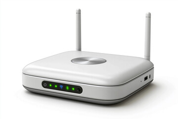 Fototapeta premium Wireless router with antennas displaying connection status at home office