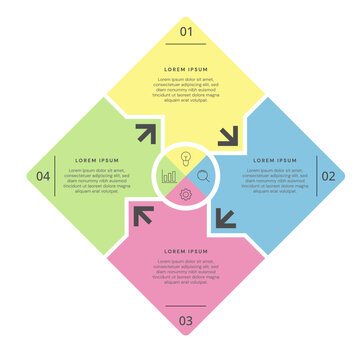 4 steps diamond Square loop infographic layout with icons four options workflow presentation
