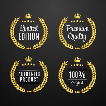 Golden Laurel Wreath Luxury Badge Label Sticker Element for Premium Brand