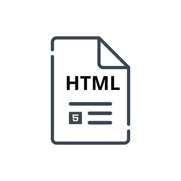 HTML5 File Document Line Icon Vector Outline Web Development Coding Script Format Concept