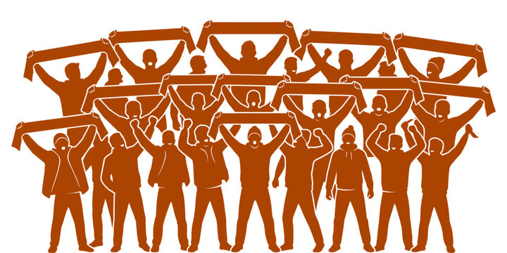 Passionate crowd raising banners in a display of unity and enthusiastic support, symbolizing collective celebration and fandom at an event