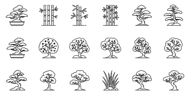 Diverse Collection of Stylized Tree and Plant Icons for Various Designs