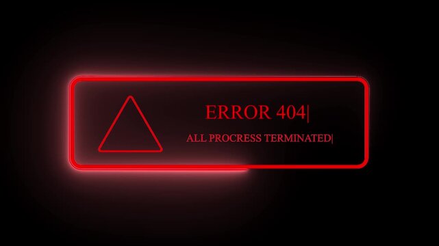 Glitch error 404 warning sign digital screen red alert all progress terminated