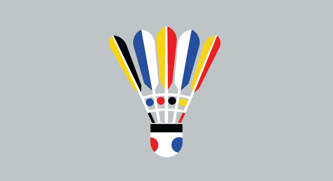 Flat vector illustration of colorful badminton shuttlecock on gray background