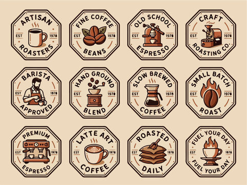 Coffee Badges and Labels Set.
