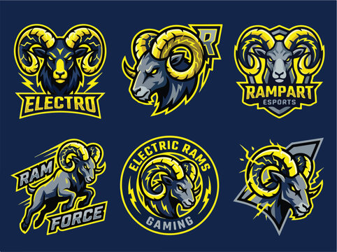 Ram heads with gaming logos.