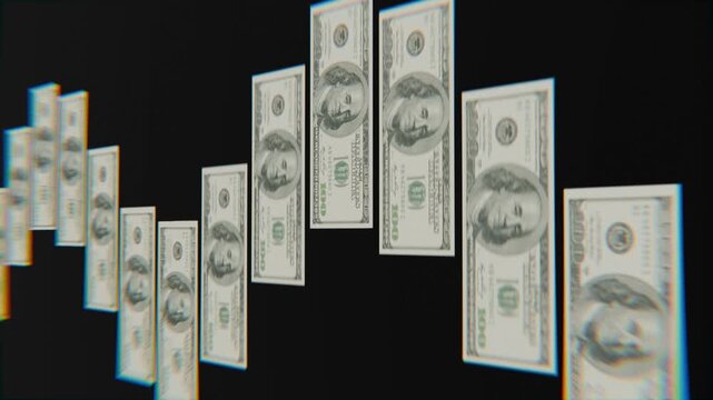 3d usa dollar bills on a black background