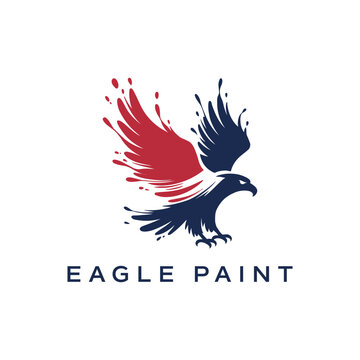 Eagle paint logo design with patriotic red and blue colors and paint splash effect.