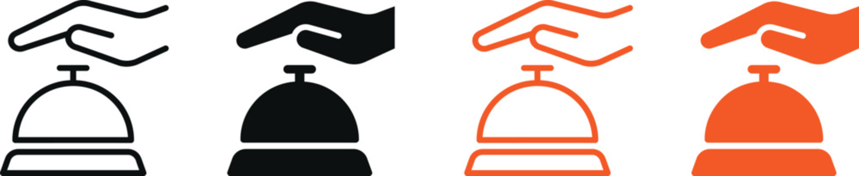 Four hotel service bell icons in different colors