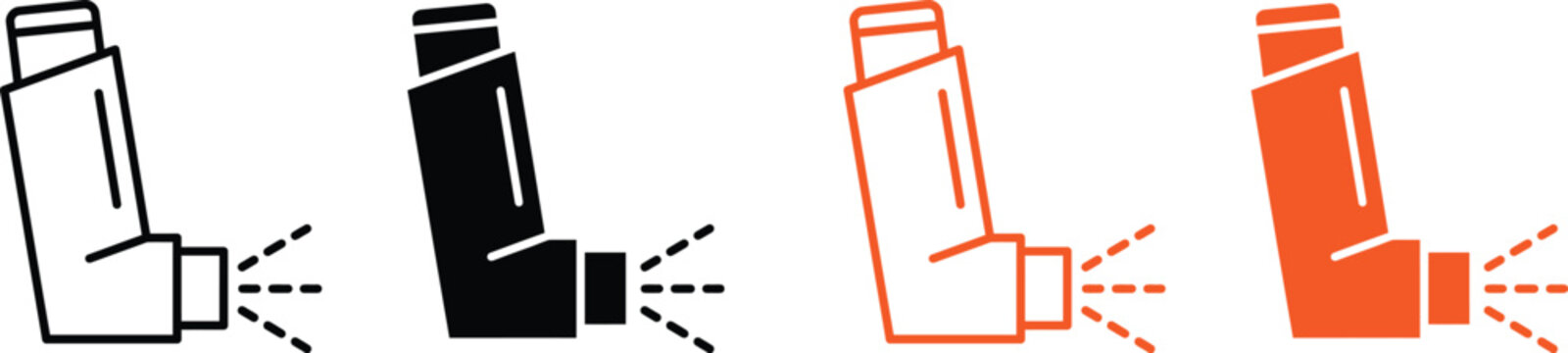 Asthma inhaler icons in different colors and states