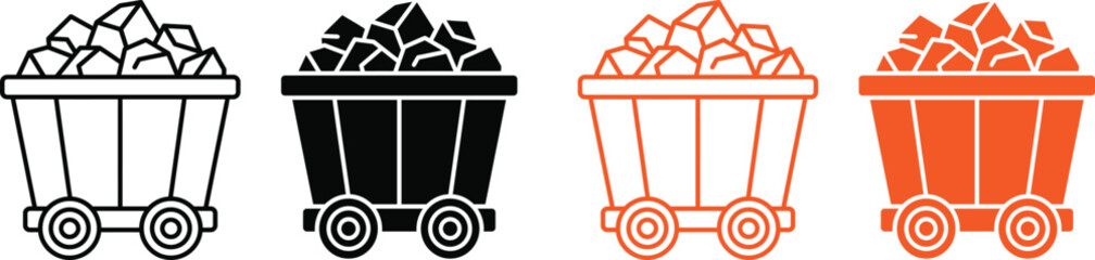 Mine cart icons black and orange variations © @rayan_rahaman