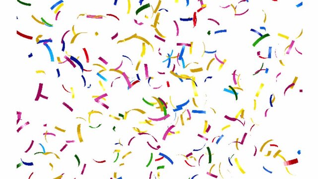 Explosion of Colorful Confetti Falling on a White Screen