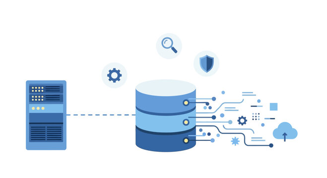 Database server and cloud storage connection illustration.
