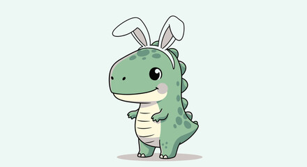 Fototapeta premium Cute Dinosaur Wearing Bunny Ears, Easter Celebration