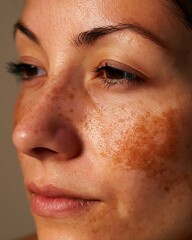 Fototapeta premium macro close-up of sensitive skin with melasma patches and sun-induced pigmentation,