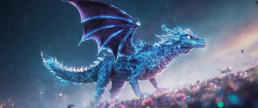 Crackling Electric Blue Storm Dragon on High Plateau - Ethereal Fantasy