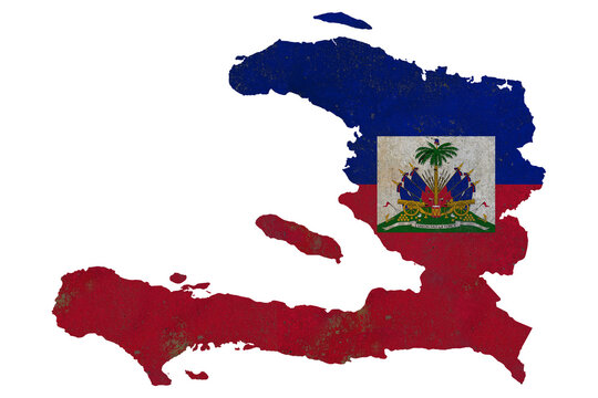 Haiti map with national flag texture and grunge wall effect