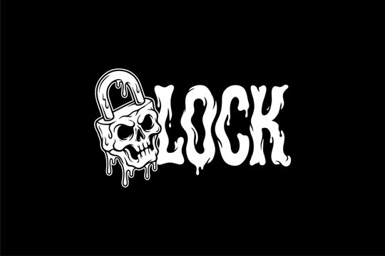 Skull with lock on head.