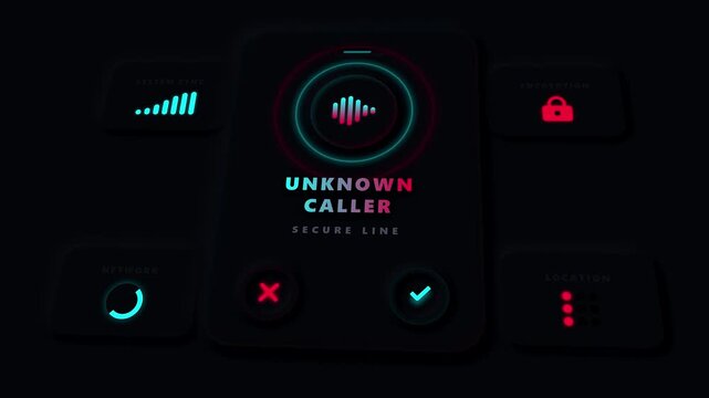 Incoming call screen displaying an unknown caller on futuristic hud