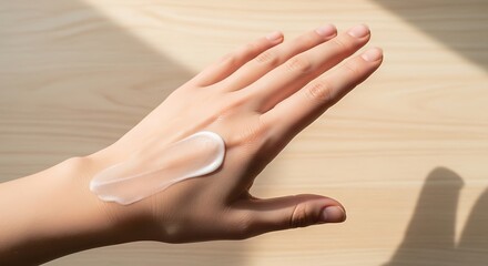 Fototapeta premium Hand with cream on skin care.