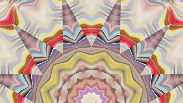 Varicolored rays, beams radiating from centre of bottom semicircle, coruscating, flashing, spreading, combining, forming patterns and tanglement. Kaleidoscopic wavering backdrop. 4K UHD 4096x2304