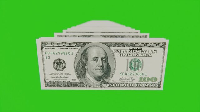 3d usa dollar bills on a green screen background