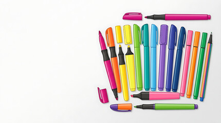 Fototapeta premium Colorful assortment of felt tip pens and markers on white background