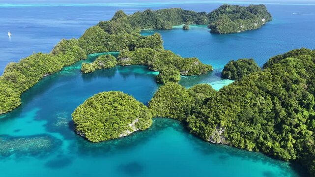 Shallow, fringing coral reefs thrive amid Palau's scenic Ulong Islands. This tiny and beautiful island-nation is a popular destination for divers, snorkelers, kayakers, and World War II buffs. 