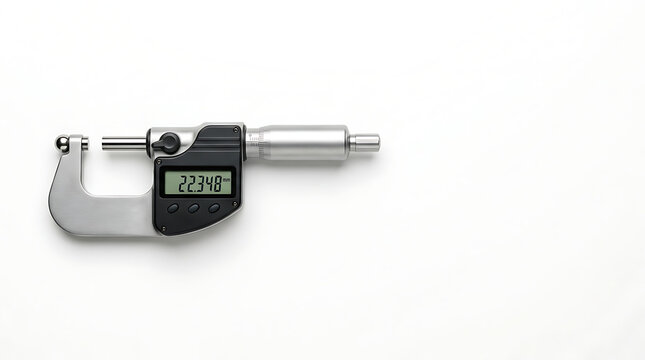 Digital micrometer for precision measurement on white background