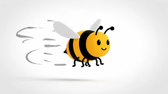 Cute 3D Cartoon Bee Flying with motion trails on white background ideal for educational children's content and nature-themed marketing.