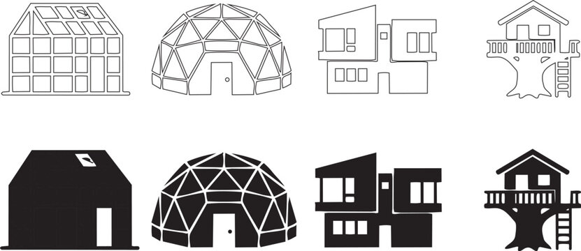 Architectural designs of modern houses and treehouses