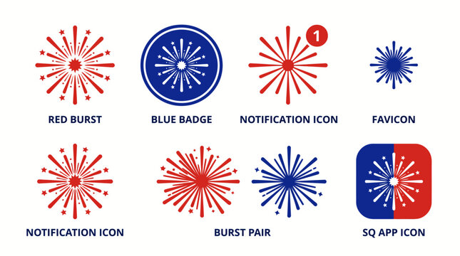 Set of firework style vector graphic design icons for apps and web.