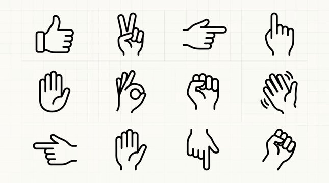 Set of hand gesture icons line art style.