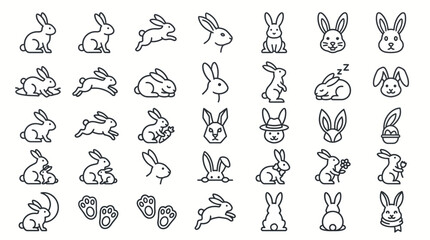 Fototapeta premium Set of outline rabbit and bunny icons.