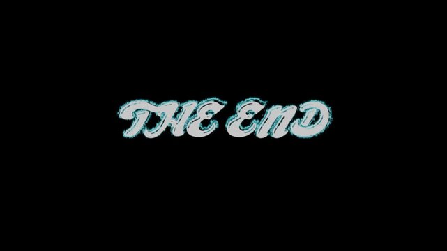 Dynamic glowing electric blue text animation displaying the words "the end" in motion footage