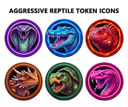 Aggressive reptile mascot icons set for esports team and gaming profile avatar