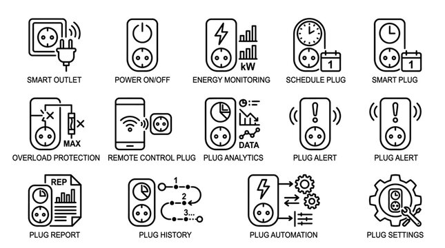 Set of Smart Plug Icons and Symbols for Home Automation.