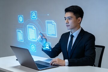 Fototapeta premium Businessman interacting with digital interface