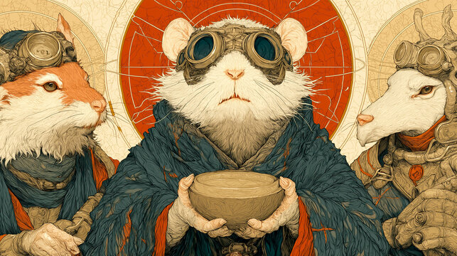 Mouse priests in mandala composition / Japanese fantasy