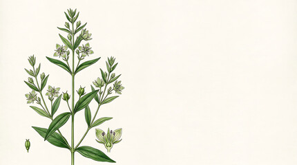 Fototapeta premium Vintage botanical illustration of a green flowering plant on beige