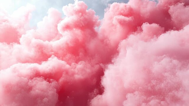 A vibrant shot of pink smoke billowing across the frame, with patches of a bright sky peeking through