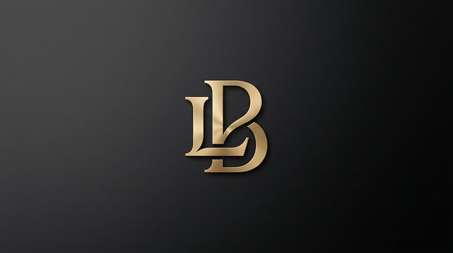 Intertwined golden letters l and b monogram on dark background