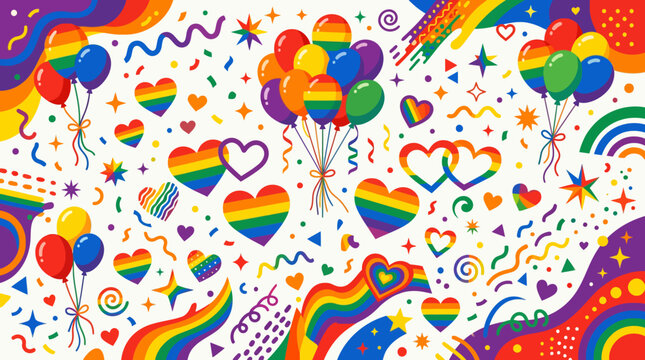 Colorful Rainbow Hearts and Balloons Diversity Background Vector Illustration
